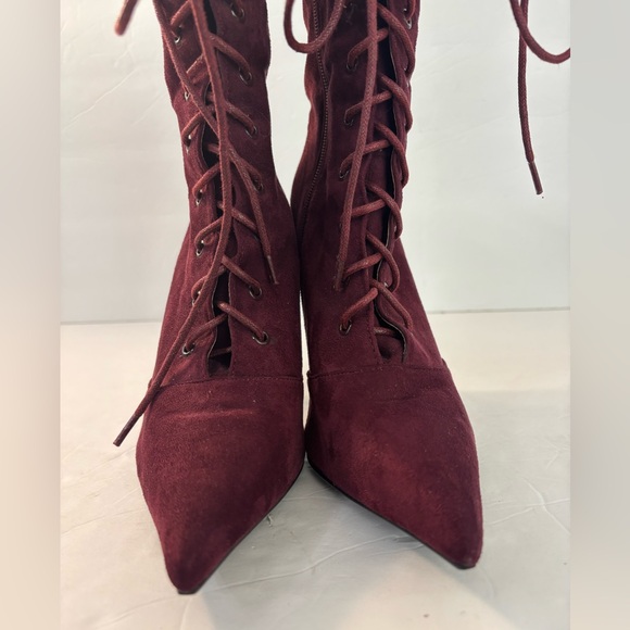 FASHION NOVA Burgundy Suede Lace-Up Stiletto Boots Size 6.5 - Picture 3 of 10